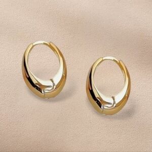 Anthropologie Shiny Gold Oval Hoop Earrings